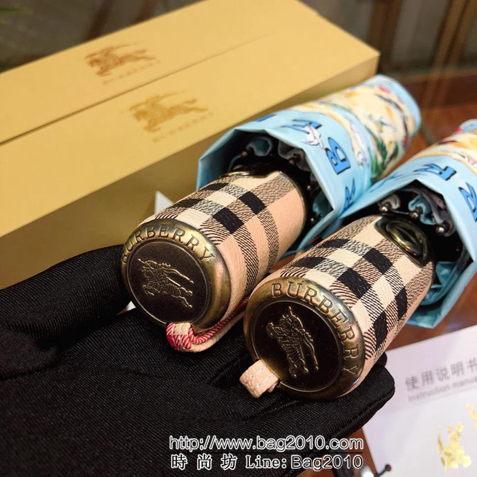 BURBERRY巴寶莉 專櫃夏季新款 全自動折疊晴雨傘 花卉圖案 防雨防紫外線隔熱傘  sll1040